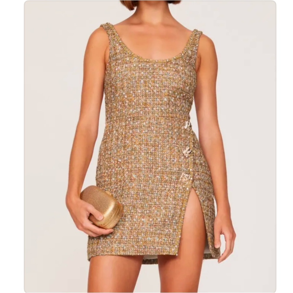 Self Portrait GOLD TINSEL MINI DRESS